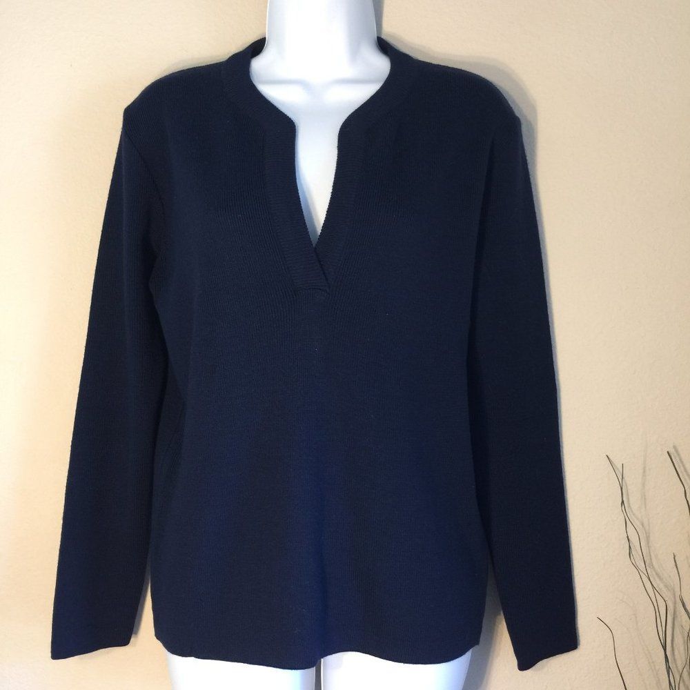 Meister Pullover Sweater 100% New Wool navy blue V-Neck 38 EU Vintage